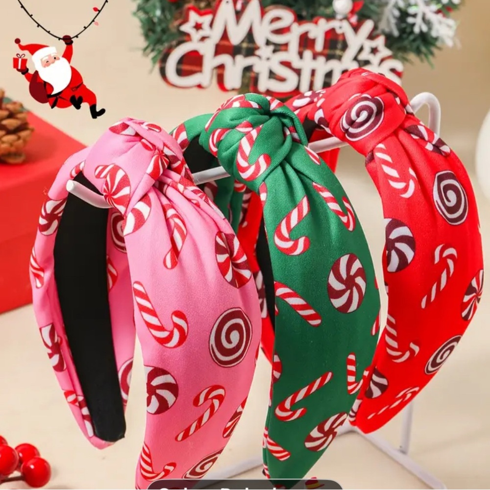 Festive Candy Cane Headbands - Pink, Green, Red